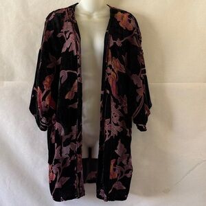 Melanie Lyne Black Velvet Burnout Floral Kimono Cardigan Sz L/XL Boho Witchy